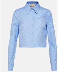 Gucci - Camisa oxford cropped de algodon con GG - Lyst