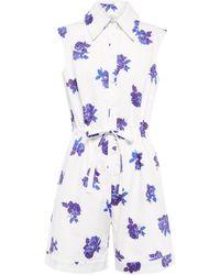 Emilia Wickstead Baumwolle Blossom Playsuit Aus Baumwoll-voile Mit Blumenprint in Blau Damen Bekleidung Jumpsuits und Overalls Playsuits 