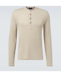 Thom Sweeney - Camiseta Con Botones En Mezcla De Lino - Lyst