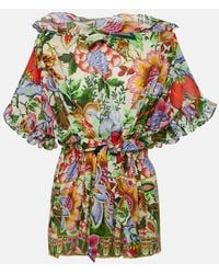 Etro - Floral Ruffled Cotton Blouse - Lyst