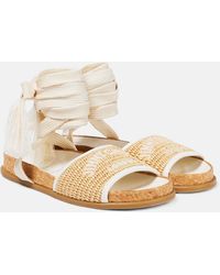 Jimmy Choo - Gal Embroidered Leather-trimmed Raffia Sandals - Lyst