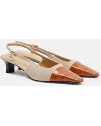 Tod's - Leather-Trimmed Canvas Slingback Pumps - Lyst