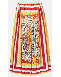 Dolce & Gabbana - Pleated Printed Cotton Midi Skirt - Lyst