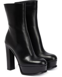 black leather platform ankle booties