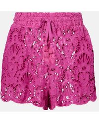 FARM Rio - High-Rise Cotton Lace Shorts - Lyst