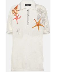 Versace - Embroidered Crochet Cotton Polo Shirt - Lyst