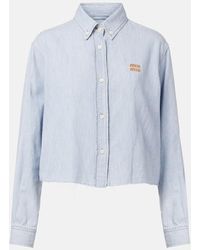 Miu Miu - Camisa De Algodon A Rayas Con Logo - Lyst