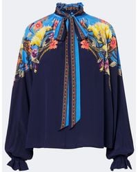 Etro - Floral Tie-Neck Silk Habotai Blouse - Lyst