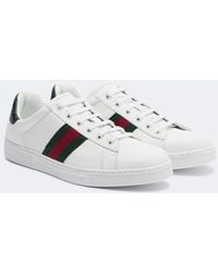 Gucci - Ace Web Stripe Leather Sneakers - Lyst