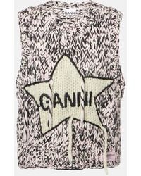 Ganni - Graphic-Embroidered Chunky-Knit Wool Vest - Lyst