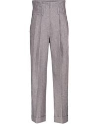 Brunello Cucinelli Pantalones de lino de tiro alto - Gris
