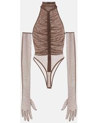Alex Perry - Ruched Sheer Bodysuit - Lyst