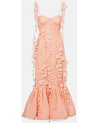 Zimmermann - Dawning Linen And Silk Midi Dress - Lyst