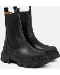Ganni - Black Stitch Faux-leather Chelsea Boots - Lyst