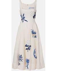Agua Bendita - Besticktes Midikleid Frontera Wild Aus Leinen - Lyst