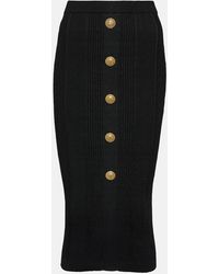 Balmain - High Waist Five Button See Through Knit Midi Skirt - Lyst
