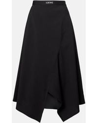 Loewe - High-Rise Wool Midi Skirt - Lyst