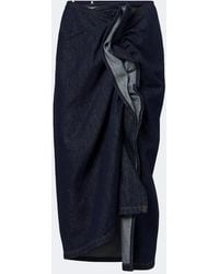 Dries Van Noten - Draped Asymmetric Denim Midi Skirt - Lyst