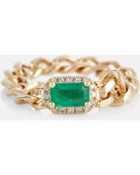 SHAY - Baby Link 18kt Gold Ring With Diamonds And Emerald - Lyst