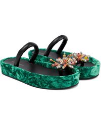 Mujer Zapatos de Tacones de Sandalias y zapatos de tacón con plataforma Sandalias con plataforma plana adornadas Dries Van Noten de Cuero de color Verde 