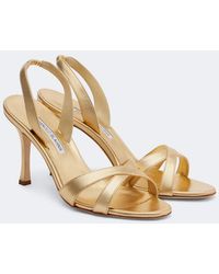Manolo Blahnik - Callasi Metallic Leather Slingback Sandals - Lyst