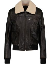 Saint Laurent Shearling-collar Leather Jacket - Brown