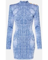 Balmain - Jacquard Denim-Effect Mini Dress - Lyst