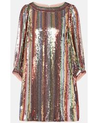 RIXO London - Laurie Sequined Striped Minidress - Lyst