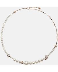 McQueen - Skull Embellished Faux Pearl Necklace - Lyst