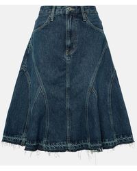RE/DONE - Pleated Denim Midi Skirt - Lyst