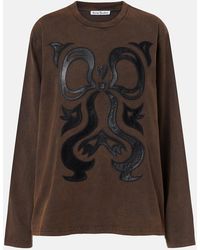 Acne Studios - Edden Embroidered Leather-Trimmed Cotton Jersey T-Shirt - Lyst