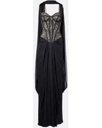 Monique Lhuillier - Scarf-Detail Draped Lace Gown - Lyst