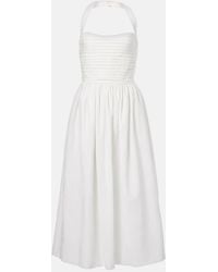 Markarian - Leia Ruched Embroidered Cotton Midi Dress - Lyst