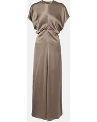 TOTEME Draped Satin Maxi Dress in Brown | Lyst