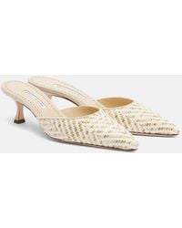 Manolo Blahnik - Carolyne Leather-Trimmed Woven Mules - Lyst