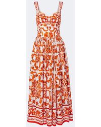 Dolce & Gabbana - Majolica Cotton Poplin Maxi Dress - Lyst