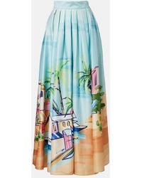 LEO LIN - Printed Satin Maxi Skirt - Lyst