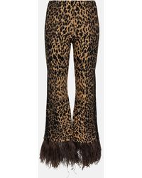 Valentino - Feather-trimmed Leopard-print Flared Pants - Lyst