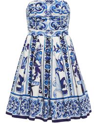 Dolce & Gabbana Bedrucktes Minikleid aus Baumwolle - Blau