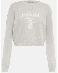 Prada - Pullover cropped in lana vergine e cashmere - Lyst