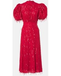 ROTATE BIRGER CHRISTENSEN - Sequined Puff-Sleeve Midi Dress - Lyst