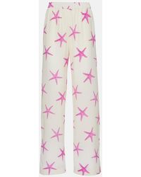 Valentino - Printed High-Rise Silk Wide-Leg Pants - Lyst