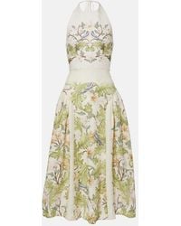 Agua Bendita - Balsa Anhelo Floral Linen Midi Dress - Lyst