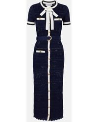Self-Portrait - Bow-Detail Pointelle Cotton-Blend Midi Dress - Lyst