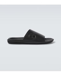 Giorgio Armani - Logo Embossed Leather Slides - Lyst