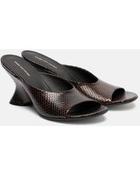 Dries Van Noten - 75 Snake-Effect Leather Wedge Mules - Lyst