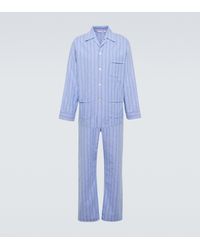 Derek Rose Completo pigiama Aran in cotone a righe - Blu