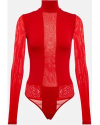 Wolford Body Dione con pannelli in mesh - Rosso