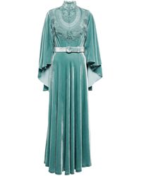 Costarellos Gabriella Lace-paneled Velvet Gown - Green