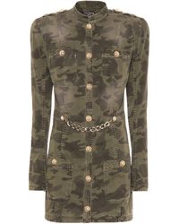 Balmain Camouflage Stretch-cotton Minidress - Green